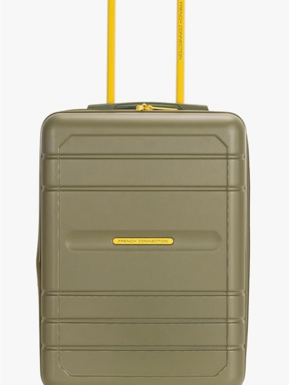 French Connection Olive Green Hard-Shell Carry-On with Yellow Trim